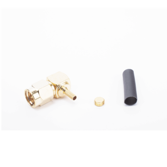 Conector SMA Macho en Ángulo Recto Para RG-174/U, Grupo B, Oro/ Oro/ Teflón.
