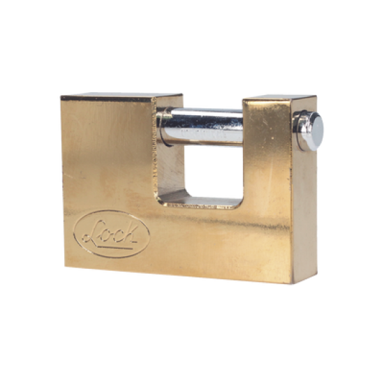 Candado de acero para Cortina Metálica / Medida 80 mm/ Acabado Latón Brillante / Nivel de Seguridad 6 / Llave Estándar.