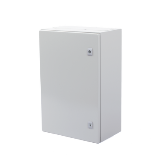 Gabinete de Acero IP66 Uso en Intemperie (400 x 600 x 250 mm) con Placa Trasera Interior Metálica y Compuerta Inferior Atornillable (Incluye Chapa y Llave T).