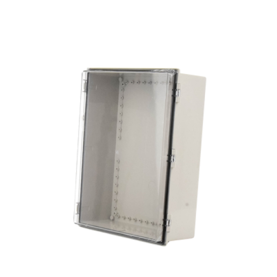 Gabinete Plástico ABS, Puerta Transparente, Uso en Intemperie (350 x 460 x 160 mm) Cierre por Broches Inoxidables y Permite Cerrado con Candado y Llave (Perno 5mm) No Incluido