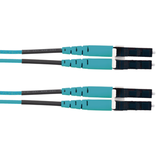 Jumper de Fibra Optica Multimodo 50/125 OM3, LC-LC Duplex, LSZH (Cero Halógenos), Color Aqua, 3 Metros