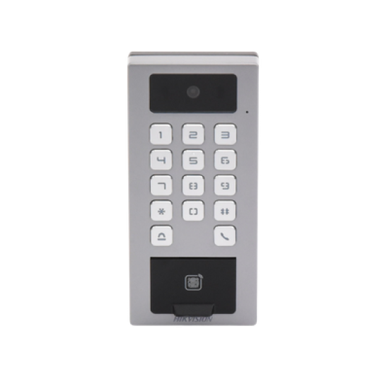 Lector Biometrico con Teclado para Exterior Antivandálico IP65 & IK09 con función de Videoportero Multiapartamento /  Huella, Tarjeta, Código QR, PIN o App HikConnect  / Cámara 2 MP compatible con NVRs / Soporta biom