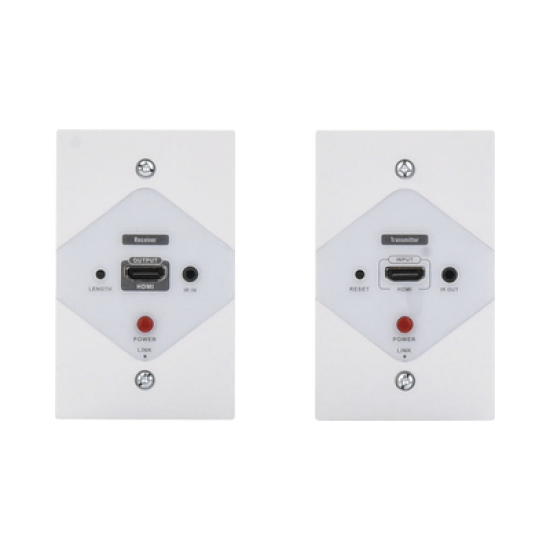 Kit Extensor HDMI en PLACAS DE PARED para distancias de 40 metros / Resolución 1080P @ 60 Hz / Cat 6/6A/ 7 / HDR/ Cero Latencia / Soporta Control Remoto / Placa de pared de 2.74 x 4.49” (tamaño estándar de EE.UU.).
