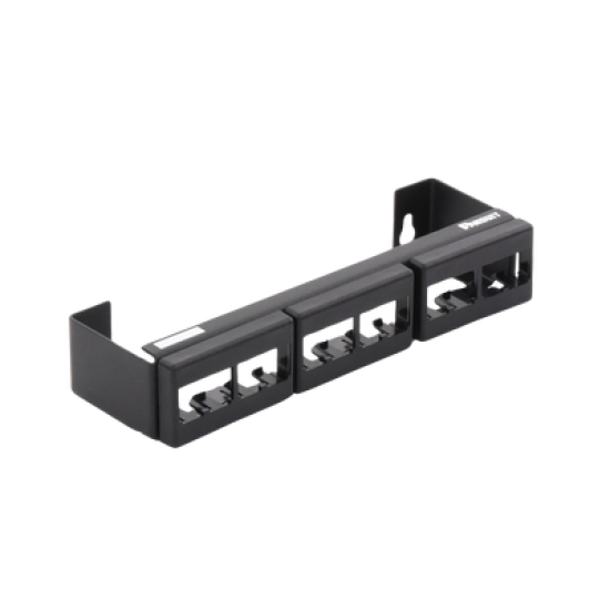 Panel de Parcheo Modular (Sin Conectores), de 12 Puertos Mini-Com, Instalación en Pared con Montaje Incluido, Color Negro
