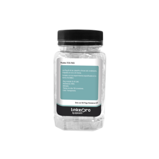 Bote con 100 Plugs Pass through RJ45 Cat5e BLINDADO, chapado de oro a 30 micras para durabilidad extrema