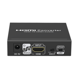 Extractor de Audio de HDMI a HDMI + Audio / Salida de Audio Digital o Análoga / SPDIF / Toslink / Auxiliar 3.5mm (Estéreo) / Salida HDMI solo video / Soporta ARC / HDR / HDCP / Separa el Audio del Contenido HDMI .