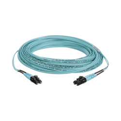Jumper de Fibra Optica Multimodo 50/125 OM3, LC-LC Duplex, OFNR (Riser), Color Aqua, 15 Metros