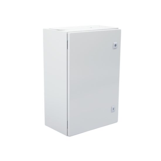 Gabinete de Acero IP66 Uso en Intemperie (400 x 600 x 250 mm) con Placa Trasera Interior Metálica y Compuerta Inferior Atornillable (Incluye Chapa y Llave T).