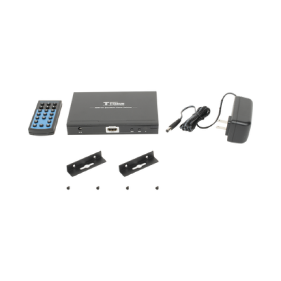 MATRICIAL DE VIDEO HDMI 4X1 (Divisor) / 4 Entradas a 1 Salida HDMI /  1080p @ 60Hz / Diferentes modos de Display / Pantalla completa, Modo Dual, Modo Quad / Conmutación por Botón o Control Remoto / Botón de Control de audio.