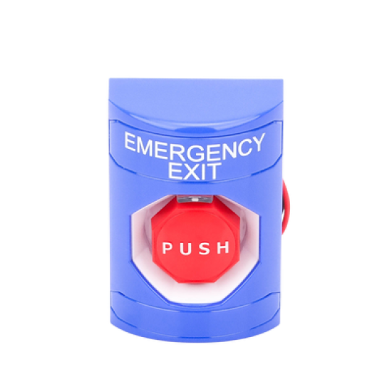 Botón De Salida De Emergencia Con Bocina De Advertencia Integrada, Interior/Exterior, Texto En Ingles, Tapa Protectora De Policarbonato Súper Resistente, Llave Para Restablecer