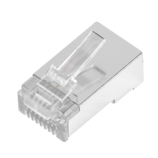 Bote con 100 Plugs Pass through RJ45 Cat5e BLINDADO, chapado de oro a 30 micras para durabilidad extrema