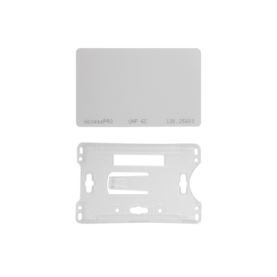 Kit de  Tag UHF tipo Tarjeta para lectoras de largo alcance 900 MHZ / EPC GEN 2 / ISO 18000 6C / No imprimible / Incluye porta tarjeta