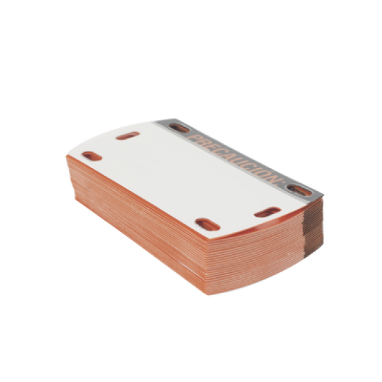 Etiqueta Autolaminada para Identificación de Fibra Optica Paquete de 25 piezas, Para Uso Interior/Exterior, Dimensiones de 90 x 50 mm, Color Negro con Naranja