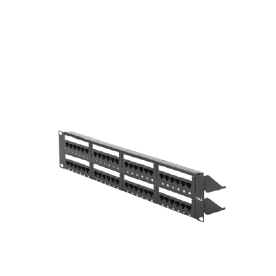Panel de parcheo de impacto (110) UTP de 48 puertos Cat6, 19in, 2U, con barra para organizar cable