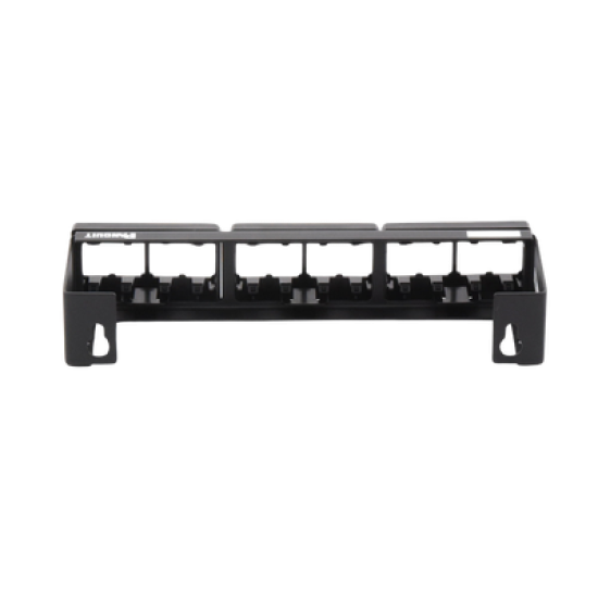 Panel de Parcheo Modular (Sin Conectores), de 12 Puertos Mini-Com, Instalación en Pared con Montaje Incluido, Color Negro