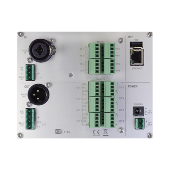 Interfaz Millennium IP para gestión de avisos y música pre-grabados IP con 8 relés IN/OUT 