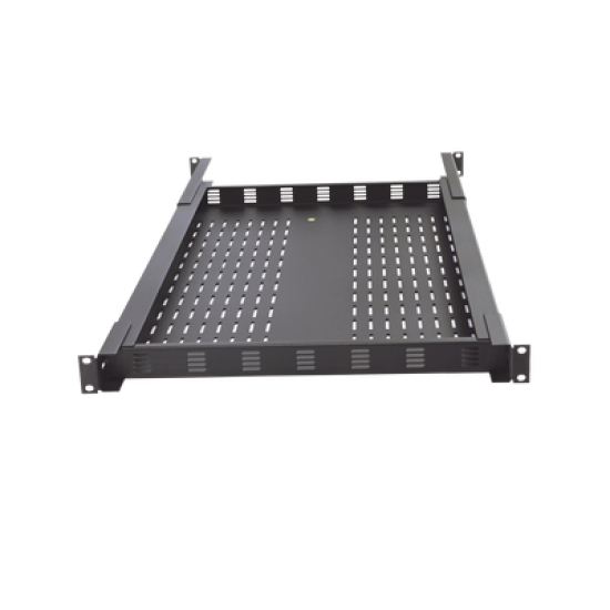 Charola Ventilada para Soportar Equipos en Rack, Profundidad Ajustable de 495 a 965 mm, 1U, Color Negro