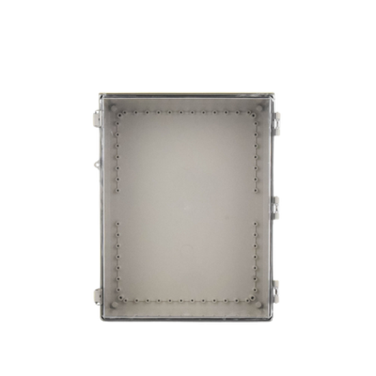 Gabinete Plástico ABS, Puerta Transparente, Uso en Intemperie (350 x 460 x 160 mm) Cierre por Broches Inoxidables y Permite Cerrado con Candado y Llave (Perno 5mm) No Incluido