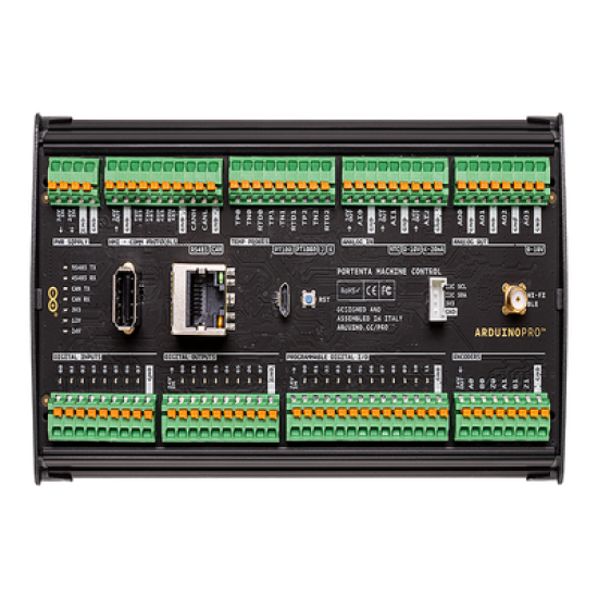 PORTENTA MACHINE CONTROL ,Ideal para aplicaciones en la Industria 4.0 gracias a sus múltiples  puertos de comunicación  y una programación flexible en estándares de PLC o Arduino IDE
