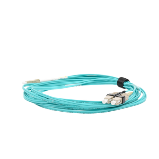 Jumper de Fibra Óptica Multimodo 50/125 XGLO OM3, LC-SC Duplex, OFNR, Color Aqua, 5 Metros
