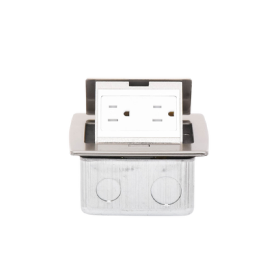 Mini caja de piso rectangular en acero inoxidable con 2 contactos eléctricos (11000-21201)