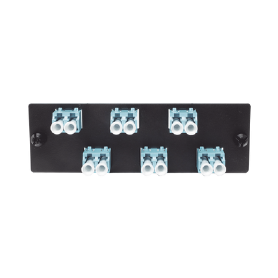 Placa Acopladora de Fibra Optica FAP, Con 6 Conectores LC Duplex (12 Fibras), Para Fibra Multimodo OM3/OM4, Color Aqua