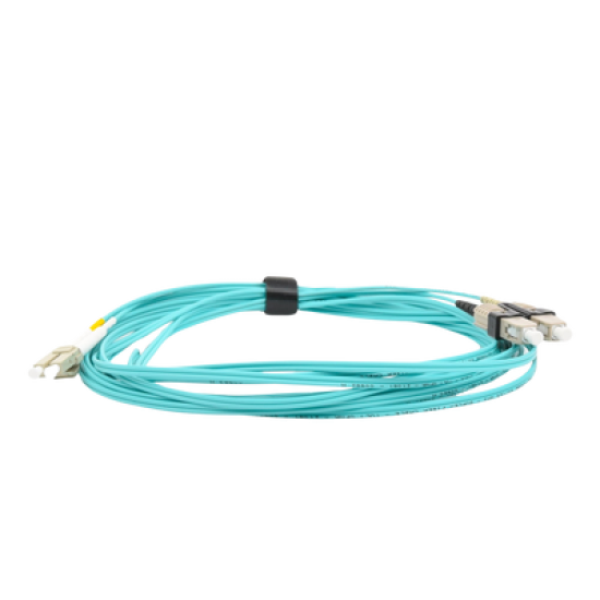 Jumper de Fibra Óptica Multimodo 50/125 XGLO OM3, LC-SC Duplex, OFNR, Color Aqua, 5 Metros