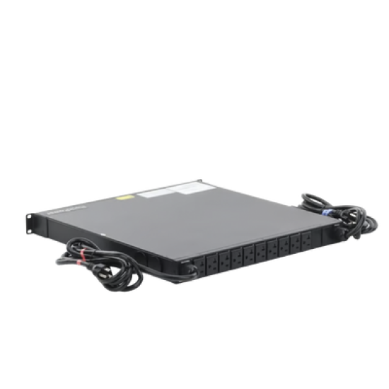 PDU Monitoreable de Transferencia Automática ATS (Fuente Redundante), Con 10 Salidas 5-15R, Enchufes de Entrada NEMA 5-15P, Instalación Horizontal de 19in, 1UR, 15 Amp, 120 Vca 
