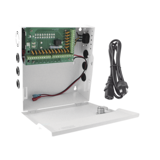 Fuente de Poder Profesional de 12 Vcc @ 20 A / Soporta 18 Cámaras / Capacidad de Batería de Respaldo (No Incluida) / Voltaje de Entrada de 96-264 Vca 