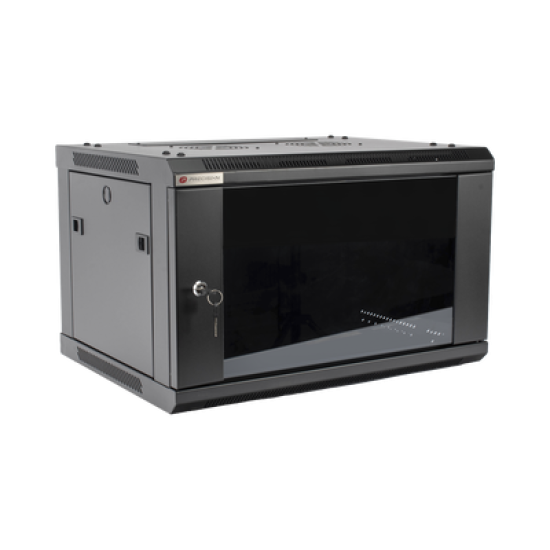 Gabinete PRECISION, Con Puerta de Cristal Templado, de 19in, 6UR, 450mm de Profundidad, Color Negro