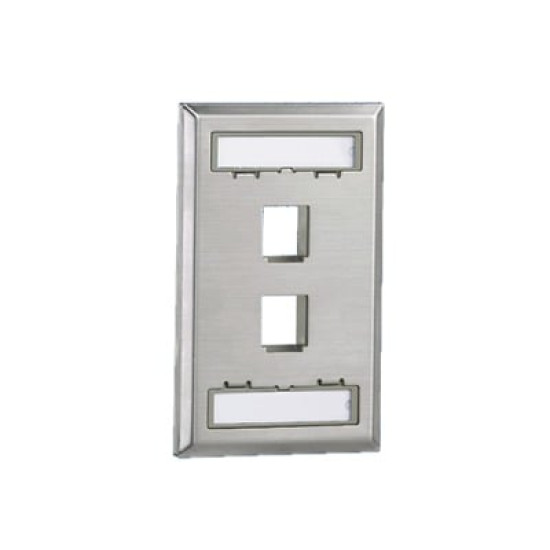 Placa de Pared Vertical, Salida Para 2 Puertos Keystone, Con Espacios Para Etiquetas, de Acero Inoxidable 