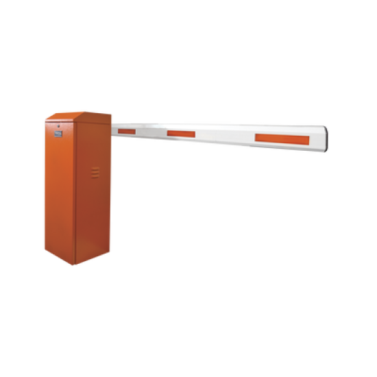 Barrera vehicular derecha / Soporta brazo de hasta 3 m / Apertura en 1.5 s /Final de carrera ajustable por programación / Movimiento fluido / Diseño elegante color naranja