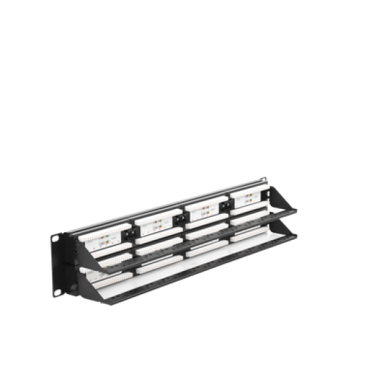 Panel de parcheo de impacto (110) UTP de 48 puertos Cat6, 19in, 2U, con barra para organizar cable