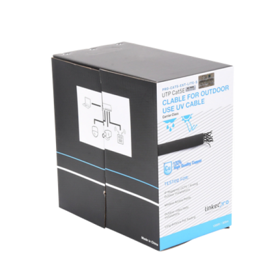 Bobina de cable de 305 m, Cat5e, color negro, sin blindar, para aplicaciones de videovigilancia, redes de datos. Uso en intemperie