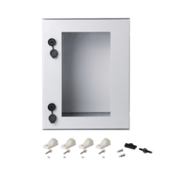 Gabinete de Poliéster IP65 Puerta Transparente, Uso en Intemperie (400 x 500 x 200 mm) con Placa Trasera Interior de Plástico (Incluye Chapa y Llave).