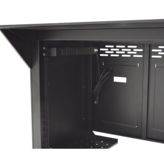 Estación Mobiliaria Profesional de Monitoreo y Control / Videovigilancia / Acceso / Alarmas / Etc... / Metal Negro y Madera Tono Oscuro