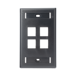 Placa de Pared Vertical, Salida Para 4 Puertos Keystone, Con Espacios Para Etiquetas, Color Negro