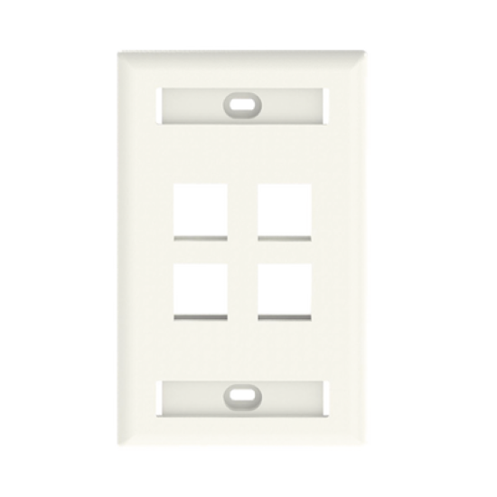 Placa de Pared Vertical, Salida Para 4 Puertos Keystone, Con Espacios Para Etiquetas, Color Banco Mate