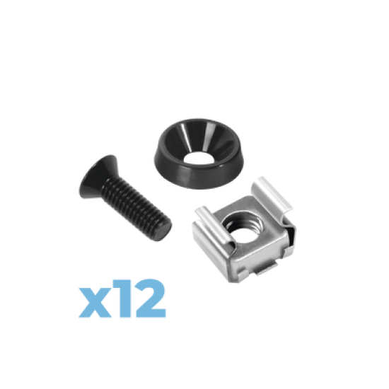 Juego de 12 Tornillos con 12 Arandelas y 12 Tuercas Enjauladas para Rack Linkedpro 