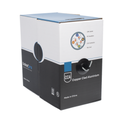 Bobina de cable de 305 m ( 1000 ft ) Cat5e, Aleación de Cobre y Aluminio ( CCA ), color Gris, Uso Interior. 