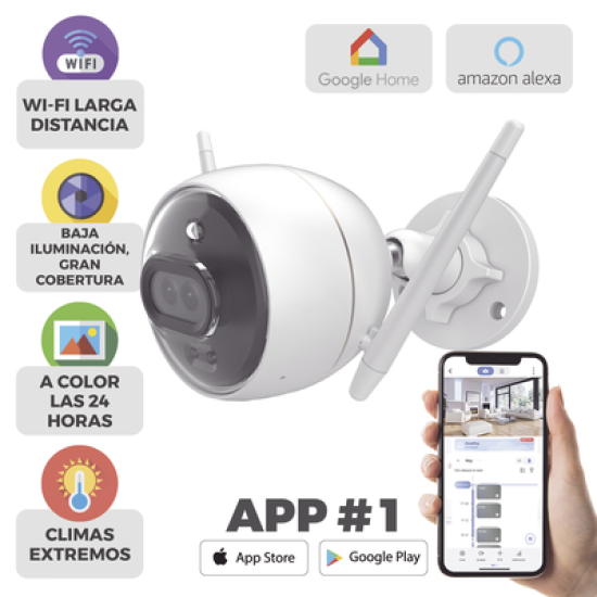 Bala IP 2 Megapíxel / Wi-Fi  / Doble Lente / COLORES EN OSCURIDAD / Deteccion de Personas o Vehículos  / Cruce de Línea / Intrusión a un área / Audio de dos vías / Luz Estroboscópica / Sirena / MicroSD