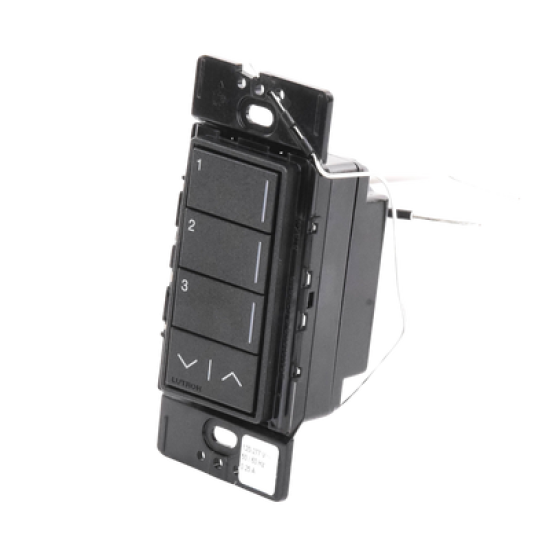 (RadioRa3) Botonera Sunnata Negro 3 escenas y 2 botones subir/bajar para Radio RA3, programe escenas diferentes en cada botón.