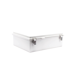 Gabinete de Plástico ABS, Uso en Intemperie IP66 (350 x 460 x 160 mm) Cierre por Broche Inoxidable y Permite Cerrado con Candado y Llave (Perno 5mm) No Incluido