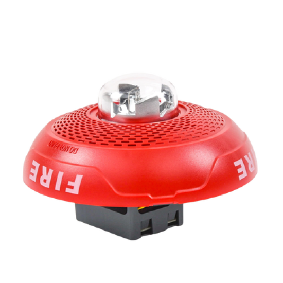 Bocina con Lámpara Estroboscópica, Montaje en Techo, Color Rojo, Nuevo Diseño Moderno y Elegante y Menor Consumo de Corriente