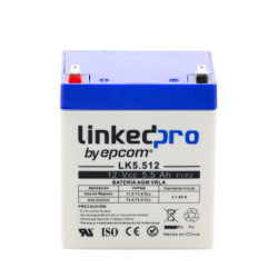Batería 12 Vcc / 5.5 Ah / UL / Vida útil promedio 5 años / Tecnología AGM-VRLA / Para uso en equipo electrónico, Alarmas de Intrusión / Incendio/ Control de acceso / Video Vigilancia / Terminales F1 ( Incluye adap