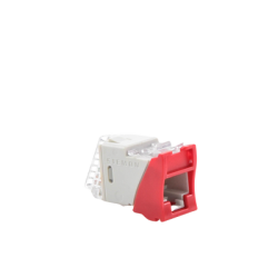 Jack UltraMAX Cat6A, UTP, Montaje híbrido en Placa de Pared (Plano y Angulado), Color Rojo, Punch Down