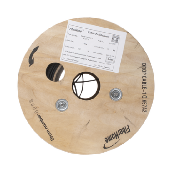 Carrete de 1 km de Fibra Óptica Drop, Interior/Exterior G.657A2 Monomodo de 1 hilo (unifibra), Dieléctrica, Forro Negro