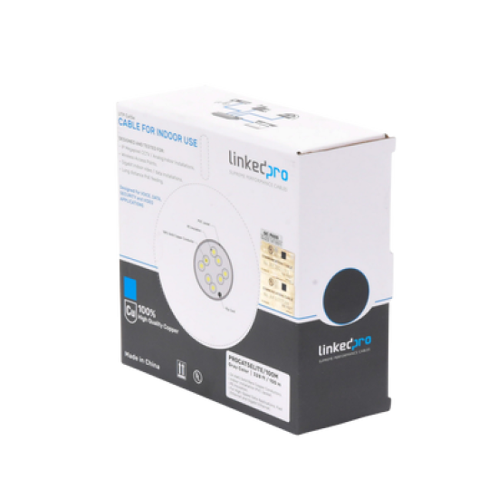 Bobina de cable de 100m, Cat5e, 24 AWG, color Gris, UL, para aplicaciones en videovigilancia, redes de datos. Uso Interior