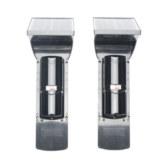 Detector fotoelectrico con celda solar ; DE 2 RAYOS; alcance exterior 60 m / interior 120 m, 4 frecuencias / Para ambientes donde no hay electricidad