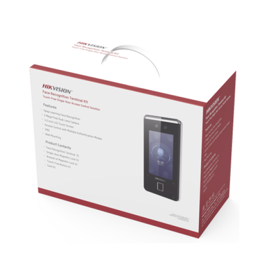 Kit de Control de Acceso TODO INCLUIDO con Lector de Rostros, QRs , Tarjetas y Huellas / 3,000 Rostros / Compatible con App Hik-Connect / Videoportero / Incluye Electroimán  Botón de Salida y Montajes Z y L para imán 